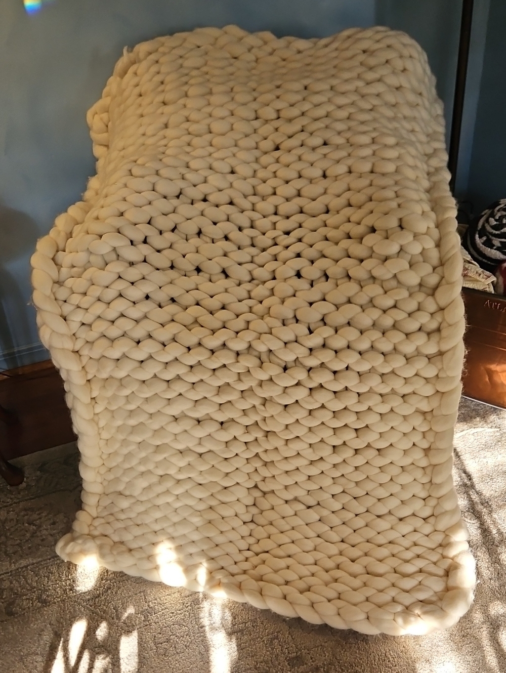 Hand Crafted Cozy Chunky Knit Throw Blanket - Cream 38"x64"